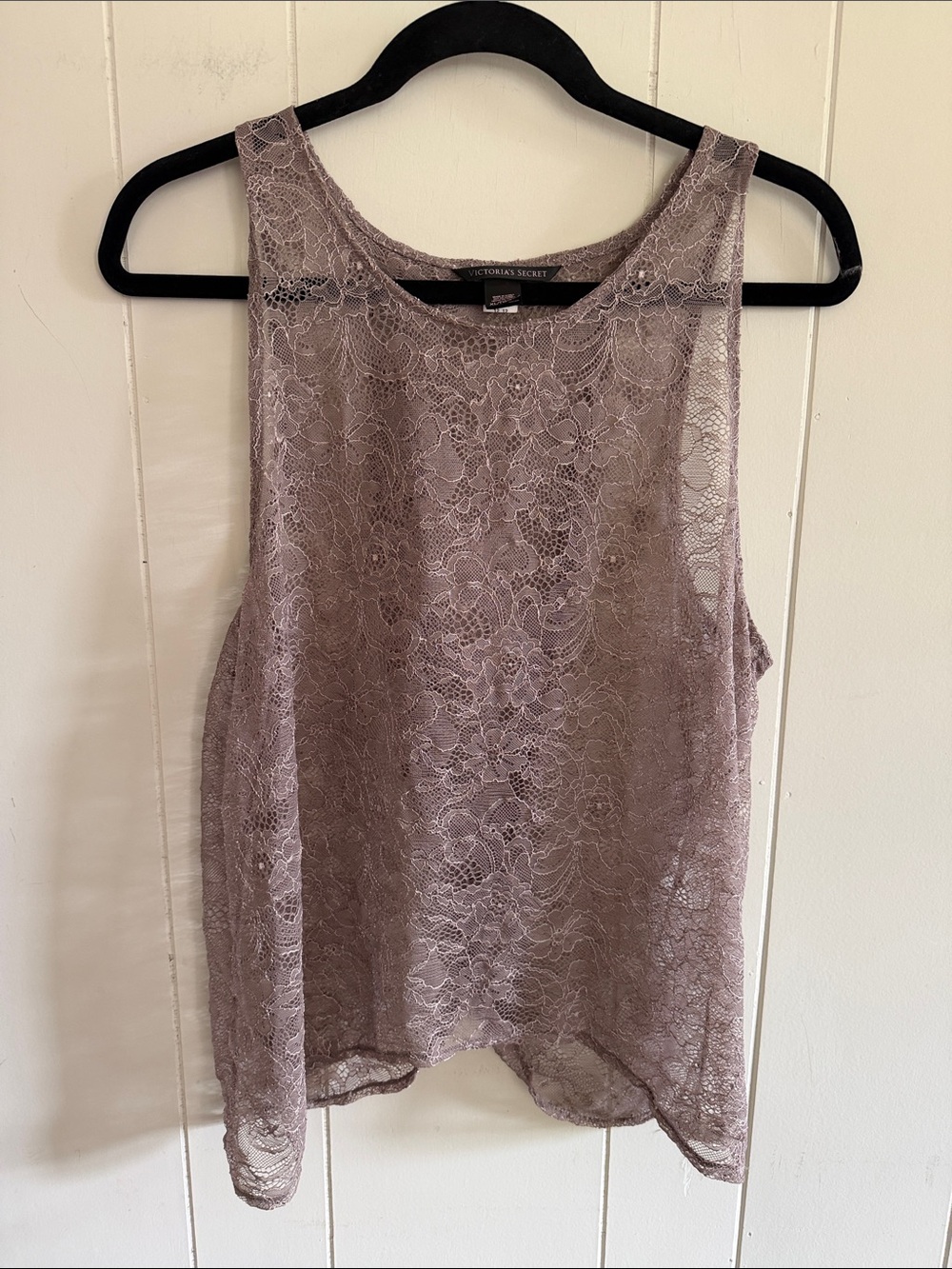 Victoria's Secret Sheer Lace Overlay Shell Tank Taupe XL Whimsigoth Fairy Layer